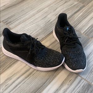 Blacks and gray stitched fabletics sneakers